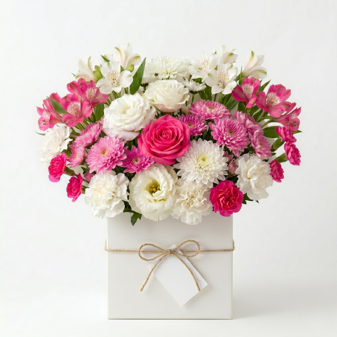 Hand-arranged signature bouquet in a white gift box